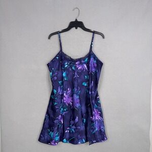 Expressions California Dynasty Slip Dress Women Large Purple Floral Lace Chemise
